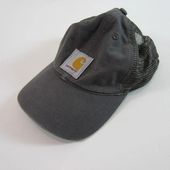 Carhartt Hat Cap Mens Snap Back Mesh Gray Logo Adjustable - Picture 1 of 5